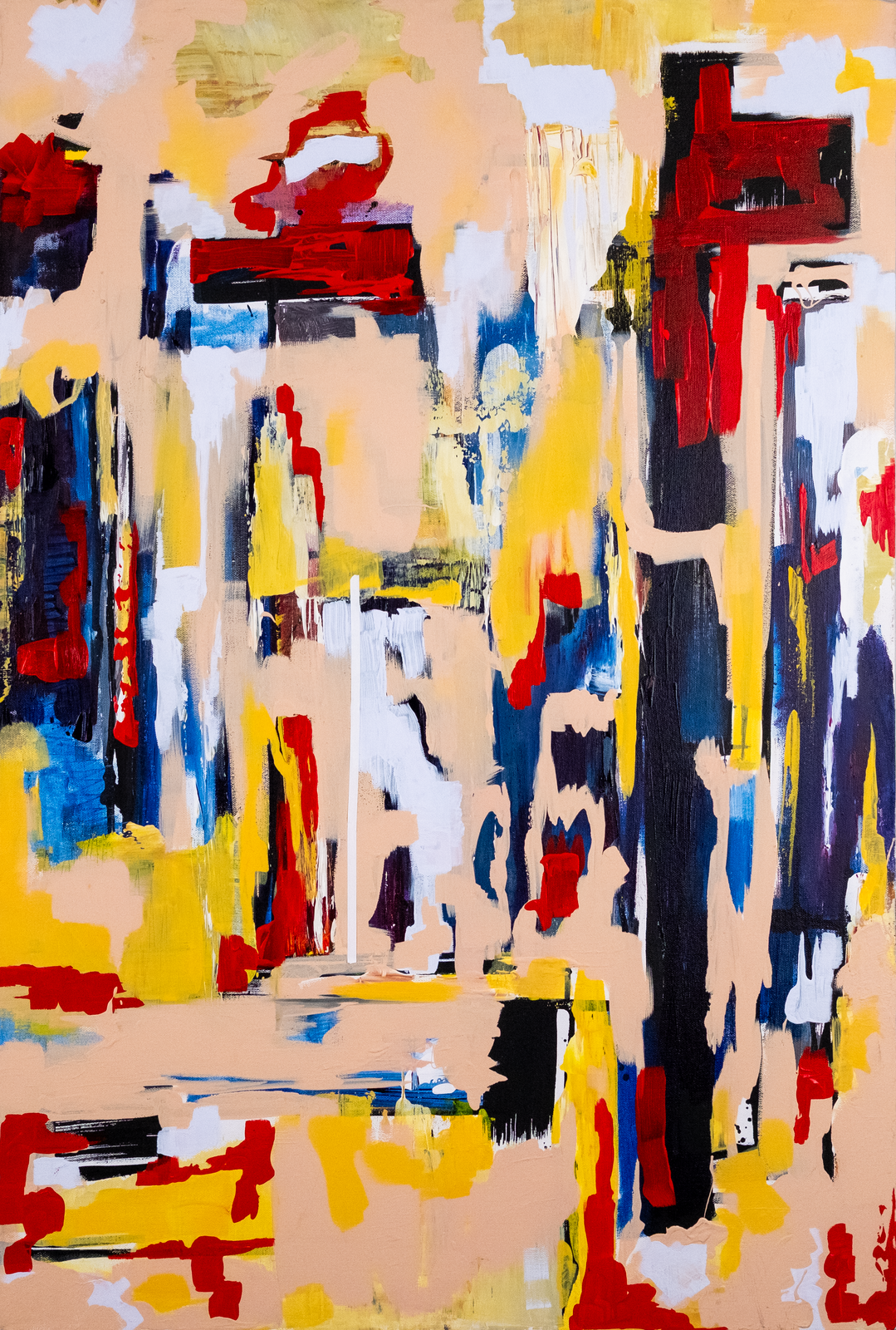 Abstract expression featuring a compositional meandering with color and line.