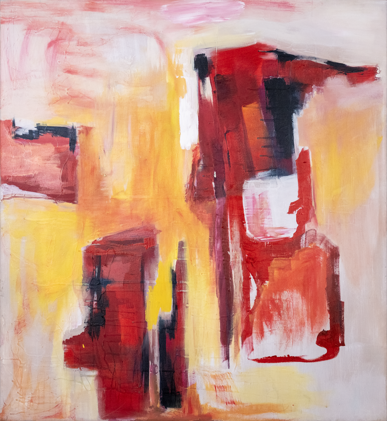 Texture, shape and composition study featuring warm red and yellow.