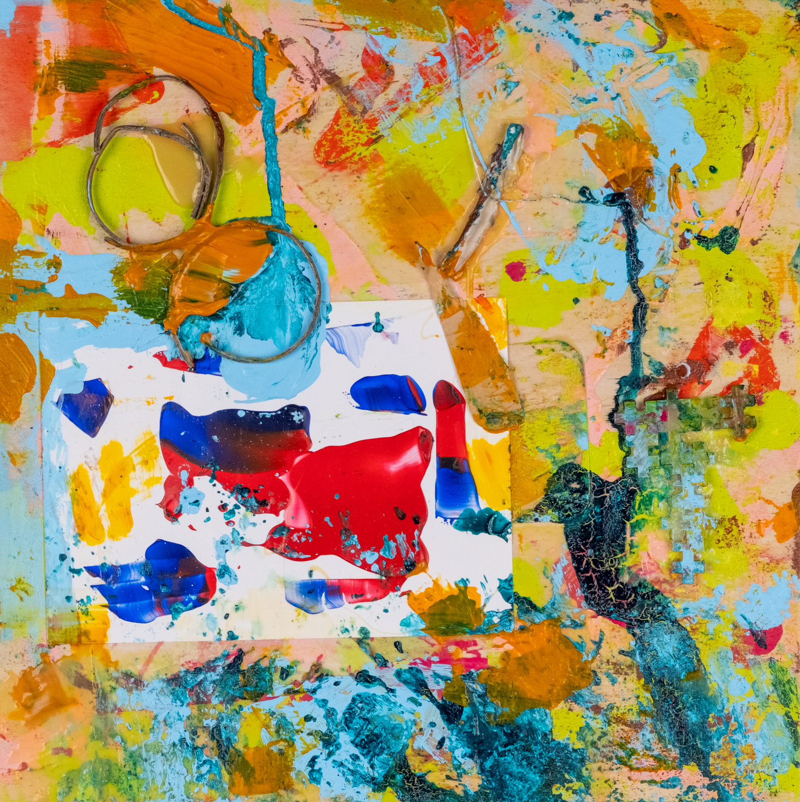 Using color and texture in a way to approach commitment and adoration, this piece explores a busy composition that draws to eye to detail and fixation